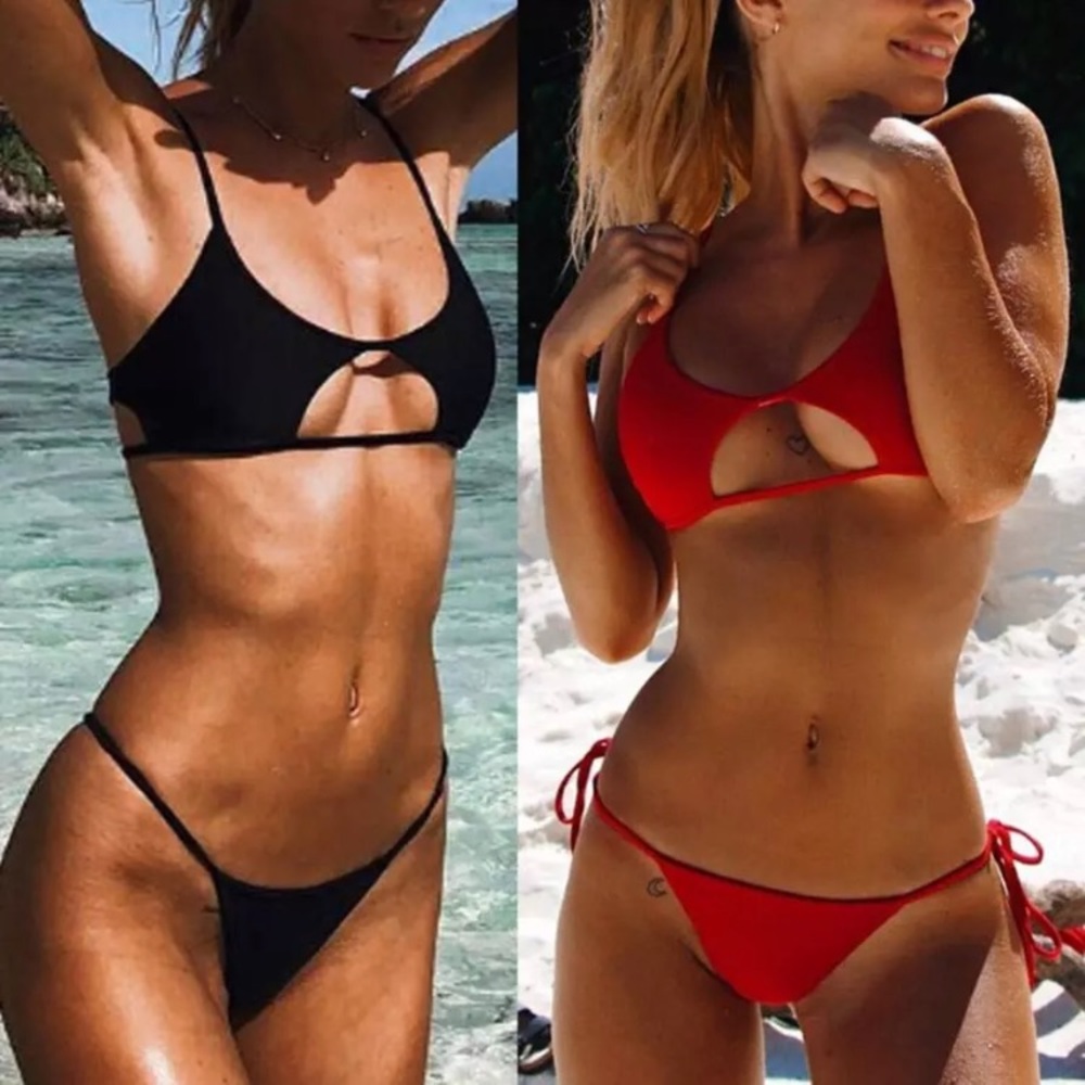 ‘Pascha’ Red cut out keyhole cheeky tie bikini - Picture 2 of 4